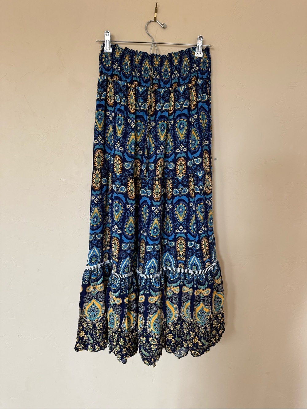 Boho Paisley Maxi Skirt Blue Tiered Festival Cottagecore Peasant Size M - Picture 2 of 8